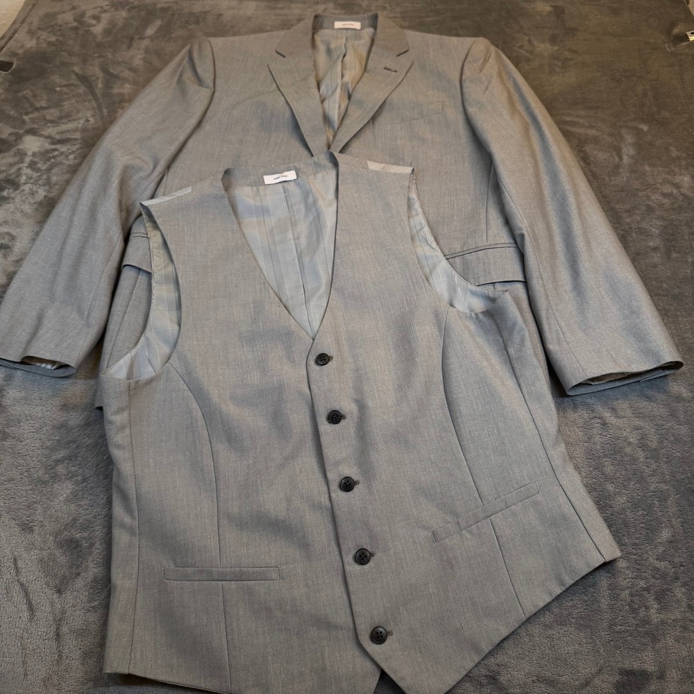 J.Ferrar Slim Fit Suit Jacket & Vest Mens 42 Short Gray Two Piece Set